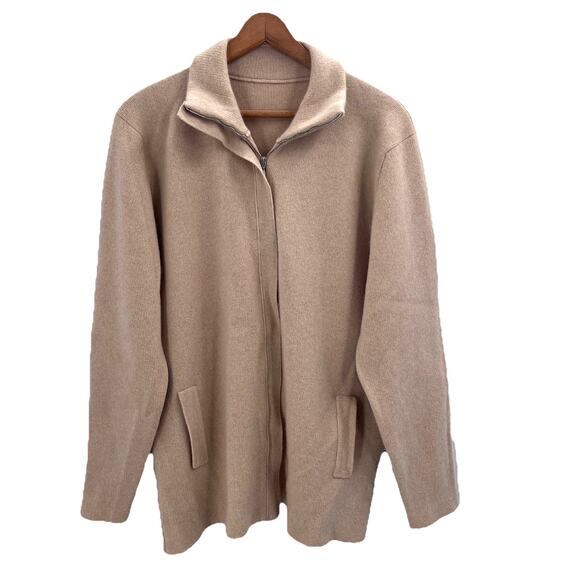 Custom Beige Cashmere Zip Front Cardigan Sweater Womens XL - Picture 1 of 4